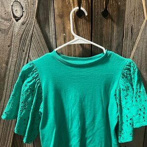 Kids Teal Eyelet Sleeve Top
